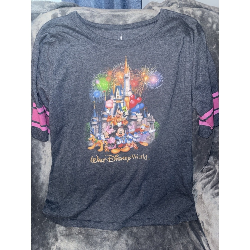 Walt Disney World - Gry Shirt Pink Stripes On 3/4 Sleeves XL Disney Parks